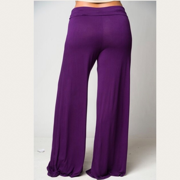 XL PURPLE PLUM HIGH WAIST PLUS SIZE PALAZZO PANTS - Picture 3 of 4